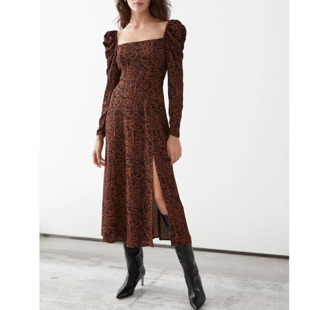 & Other Stories Satin Square Neck Midi Dress